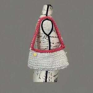 Handmade Crochet Bag Purse Knit Shoulder Bag Cute Button‎ Accent Unique Style